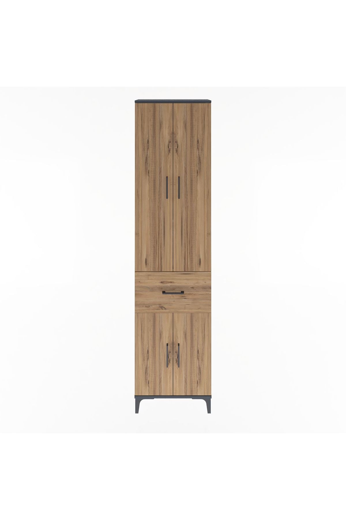 Arges Dolap 4 Raflı Tek Çekmeceli 4 Kapaklı 60x30x243 Antrasit-Çam