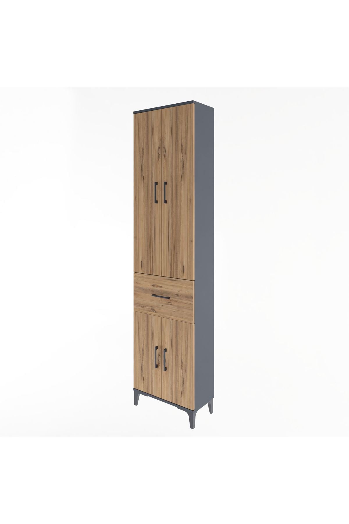 Arges Dolap 4 Raflı Tek Çekmeceli 4 Kapaklı 60x30x243 Antrasit-Çam