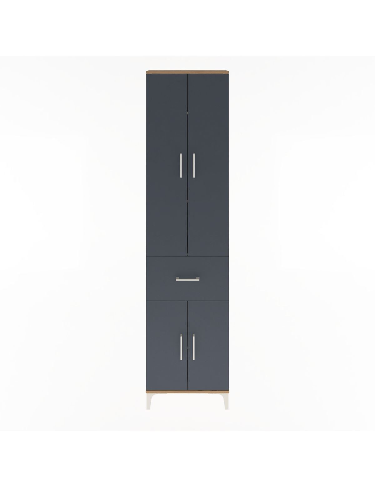 Arges Dolap 4 Raflı Tek Çekmeceli 4 Kapaklı 60x30x243 Çam-Antrasit