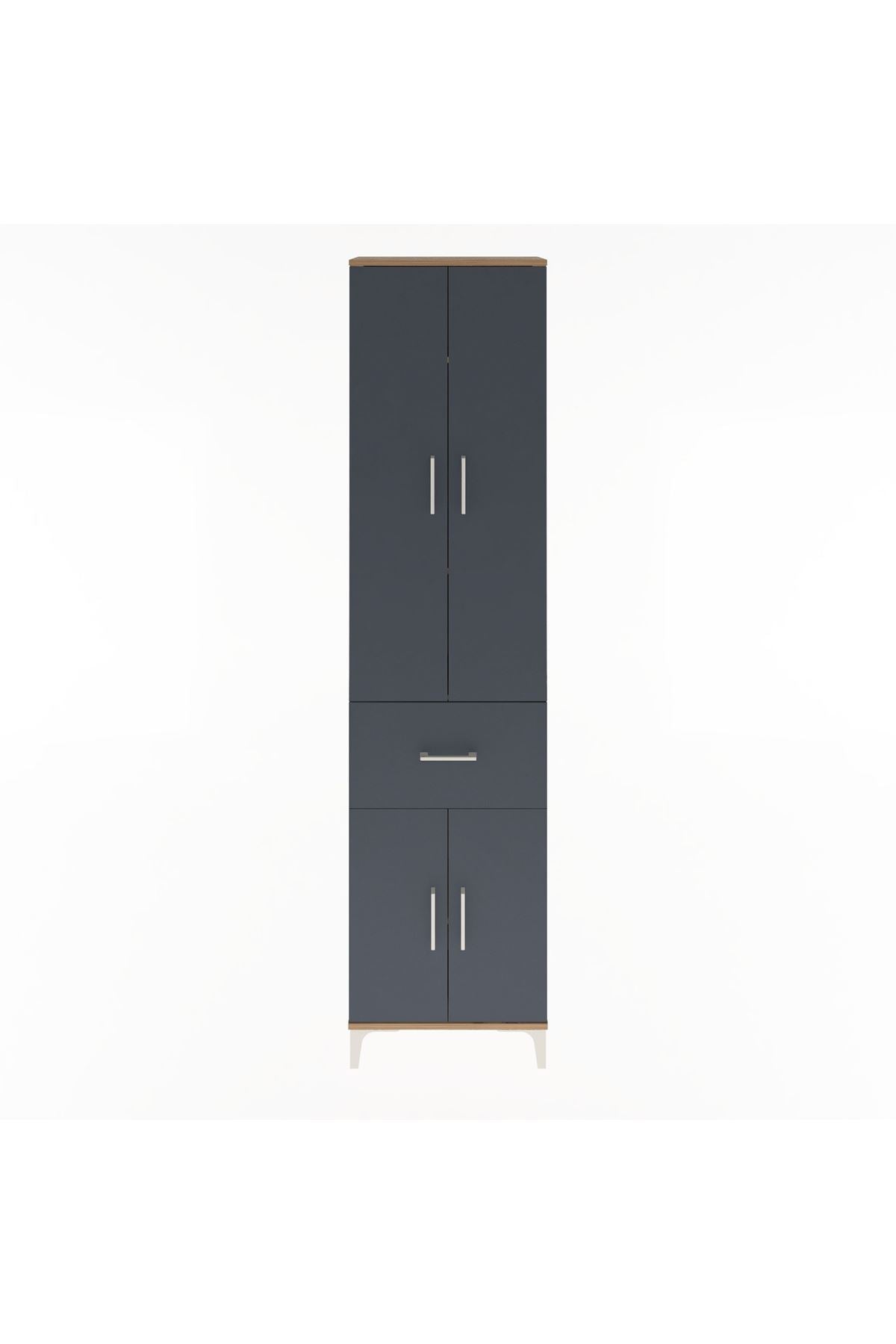 Arges Dolap 4 Raflı Tek Çekmeceli 4 Kapaklı 60x30x243 Çam-Antrasit