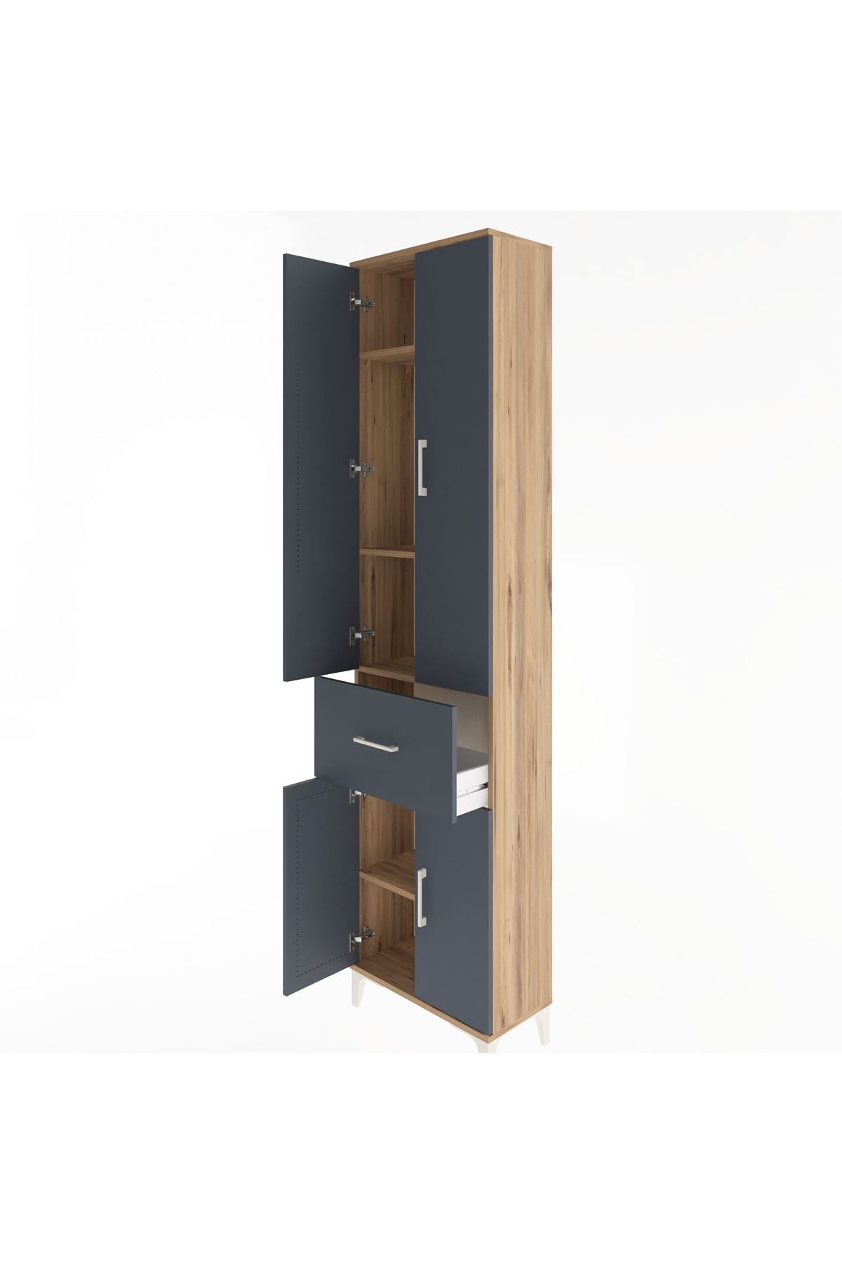 Arges Dolap 4 Raflı Tek Çekmeceli 4 Kapaklı 60x30x243 Çam-Antrasit
