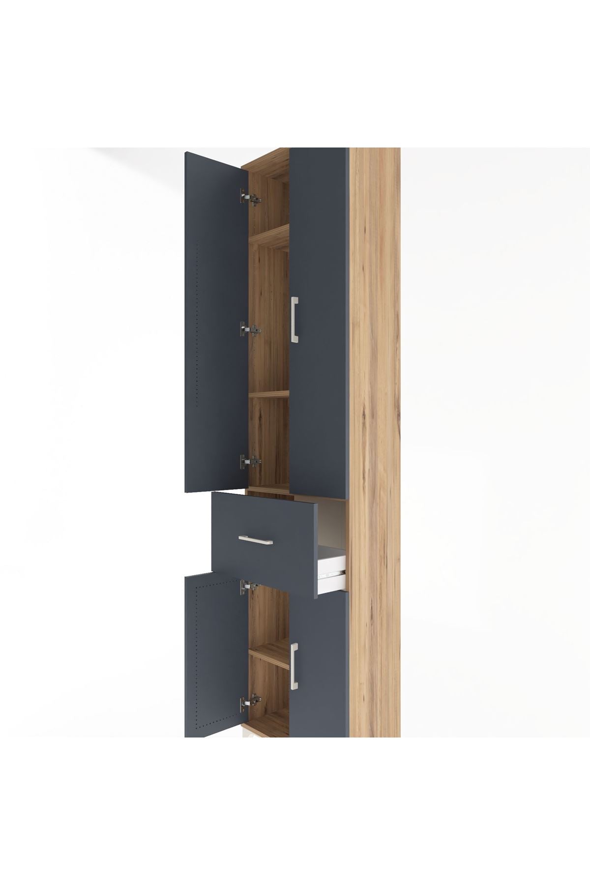 Arges Dolap 4 Raflı Tek Çekmeceli 4 Kapaklı 60x30x243 Çam-Antrasit