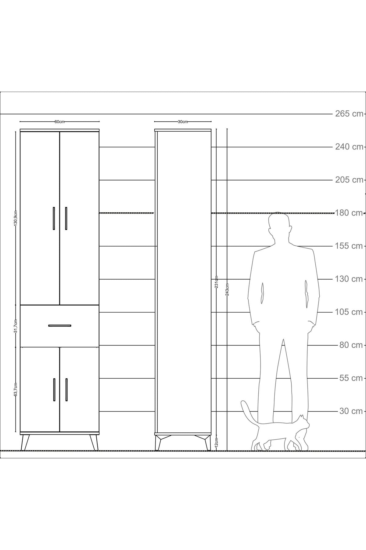 Arges Dolap 4 Raflı Tek Çekmeceli 4 Kapaklı 60x30x243 Çam-Antrasit