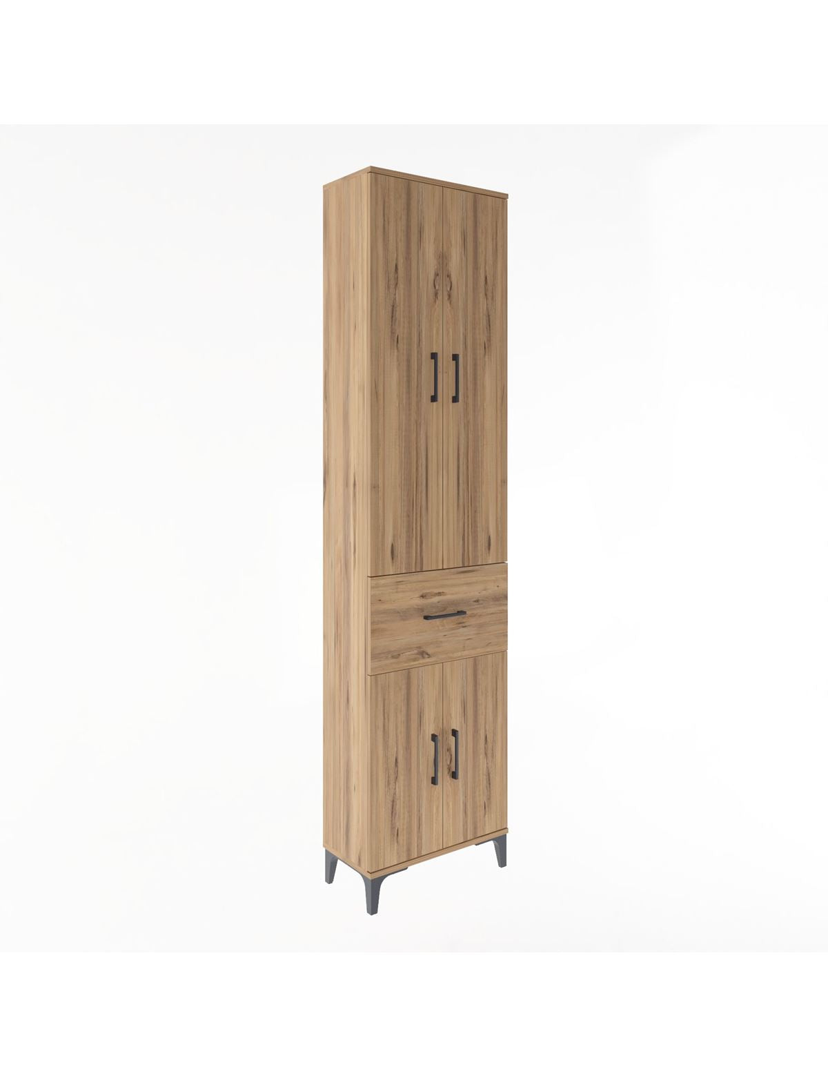 Arges Dolap 4 Raflı Tek Çekmeceli 4 Kapaklı 60x30x243 Çam-Çam