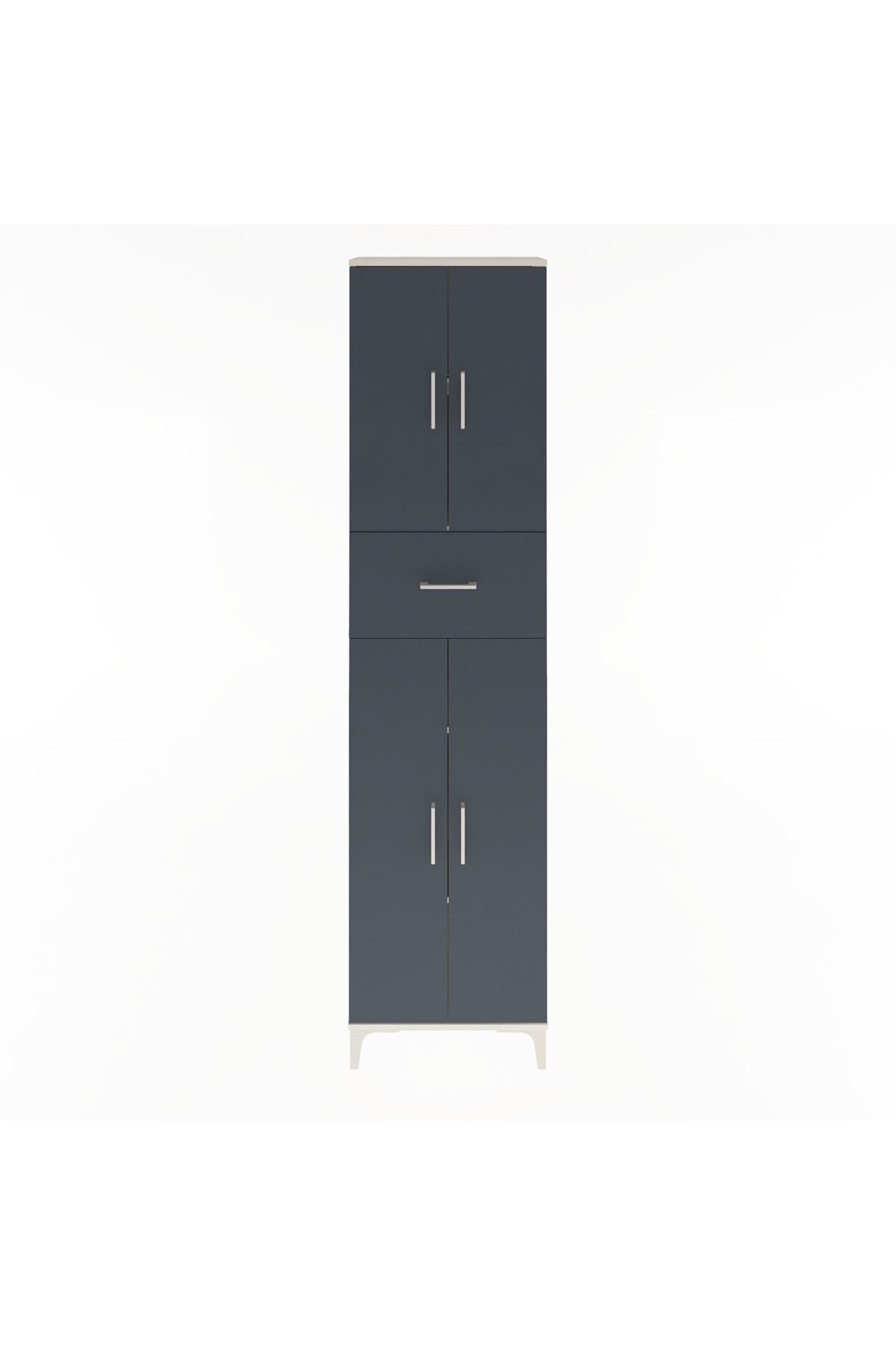 Arges Dolap 4 Raflı Tek Çekmeceli 4 Kapaklı 60x30x243 Aytaşı-Antrasit