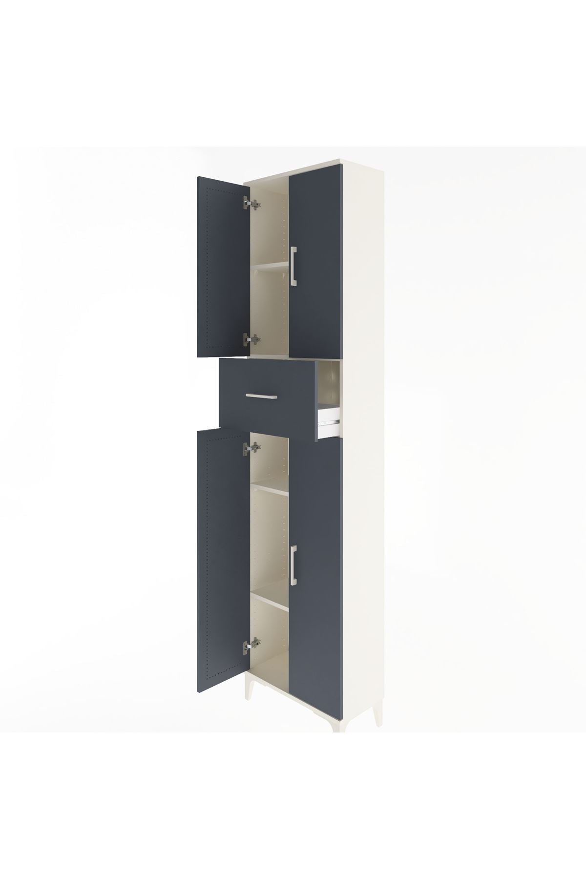 Arges Dolap 4 Raflı Tek Çekmeceli 4 Kapaklı 60x30x243 Aytaşı-Antrasit