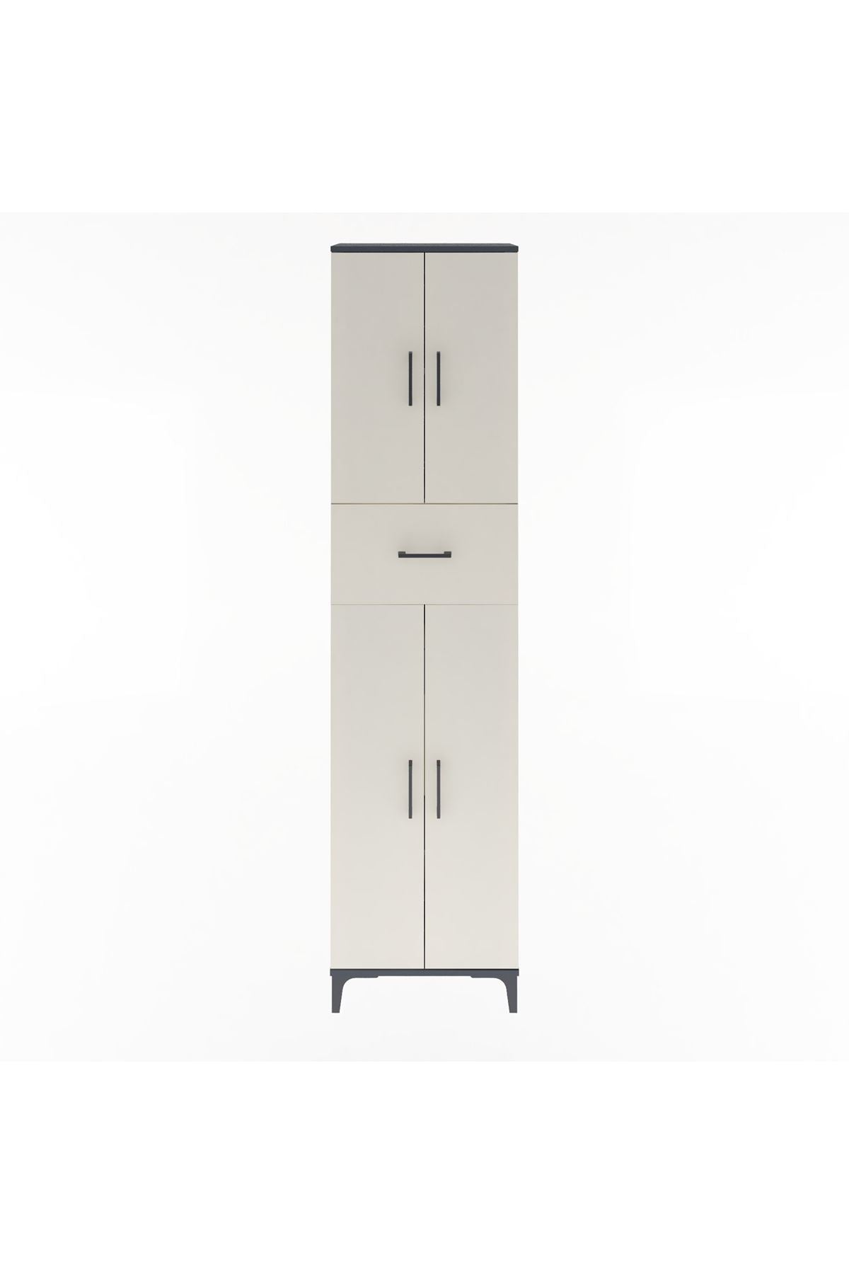 Arges Dolap 4 Raflı Tek Çekmeceli 4 Kapaklı 60x30x243 Antrasit-Aytaşı