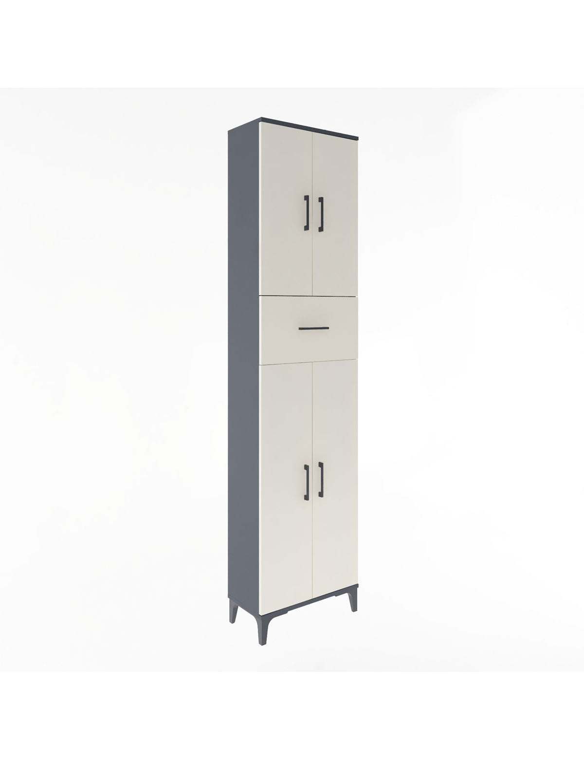 Arges Dolap 4 Raflı Tek Çekmeceli 4 Kapaklı 60x30x243 Antrasit-Aytaşı