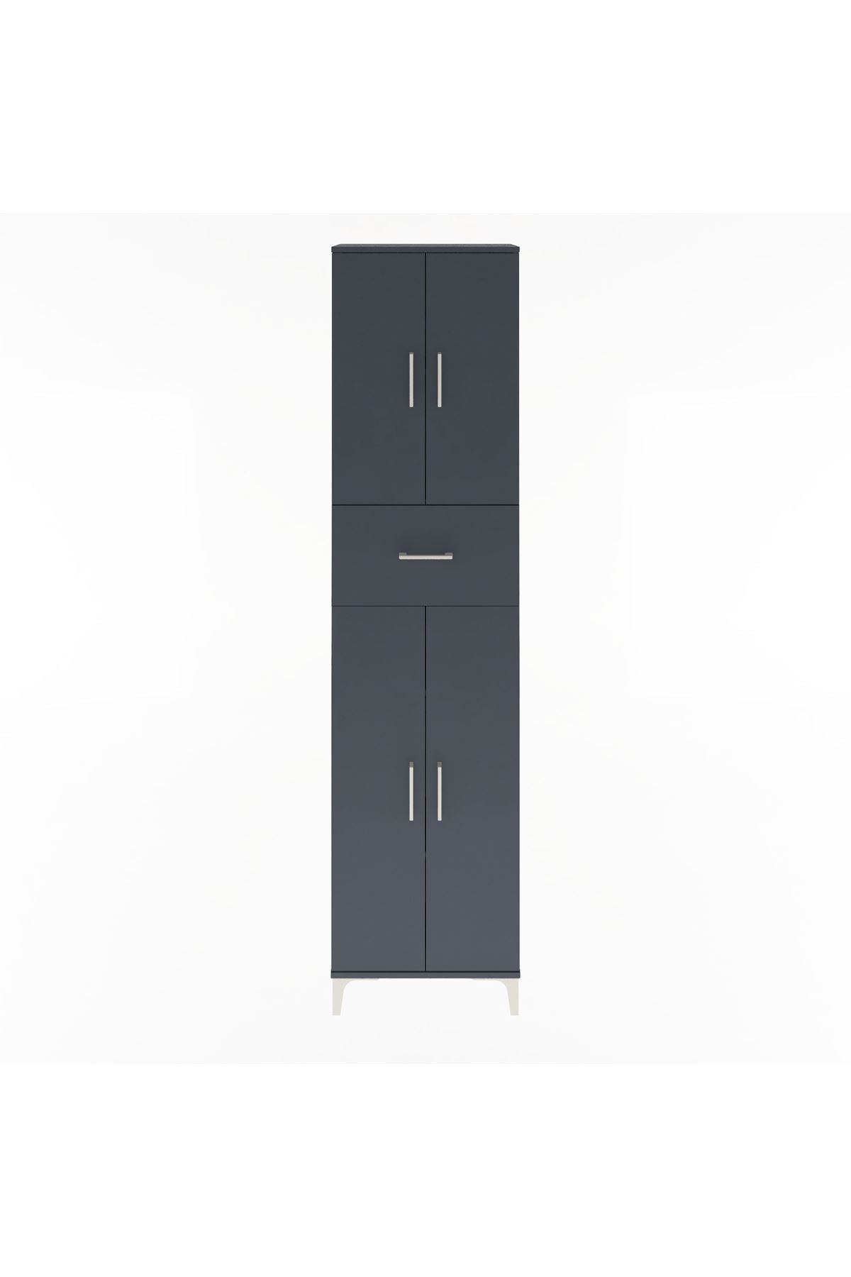 Arges Dolap 4 Raflı Tek Çekmeceli 4 Kapaklı 60x30x243 Antrasit-Antrasit