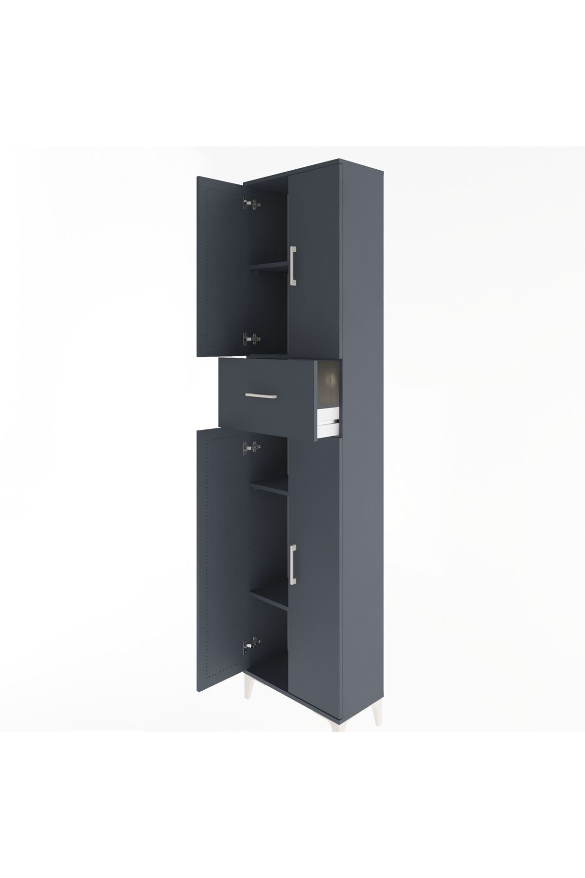 Arges Dolap 4 Raflı Tek Çekmeceli 4 Kapaklı 60x30x243 Antrasit-Antrasit