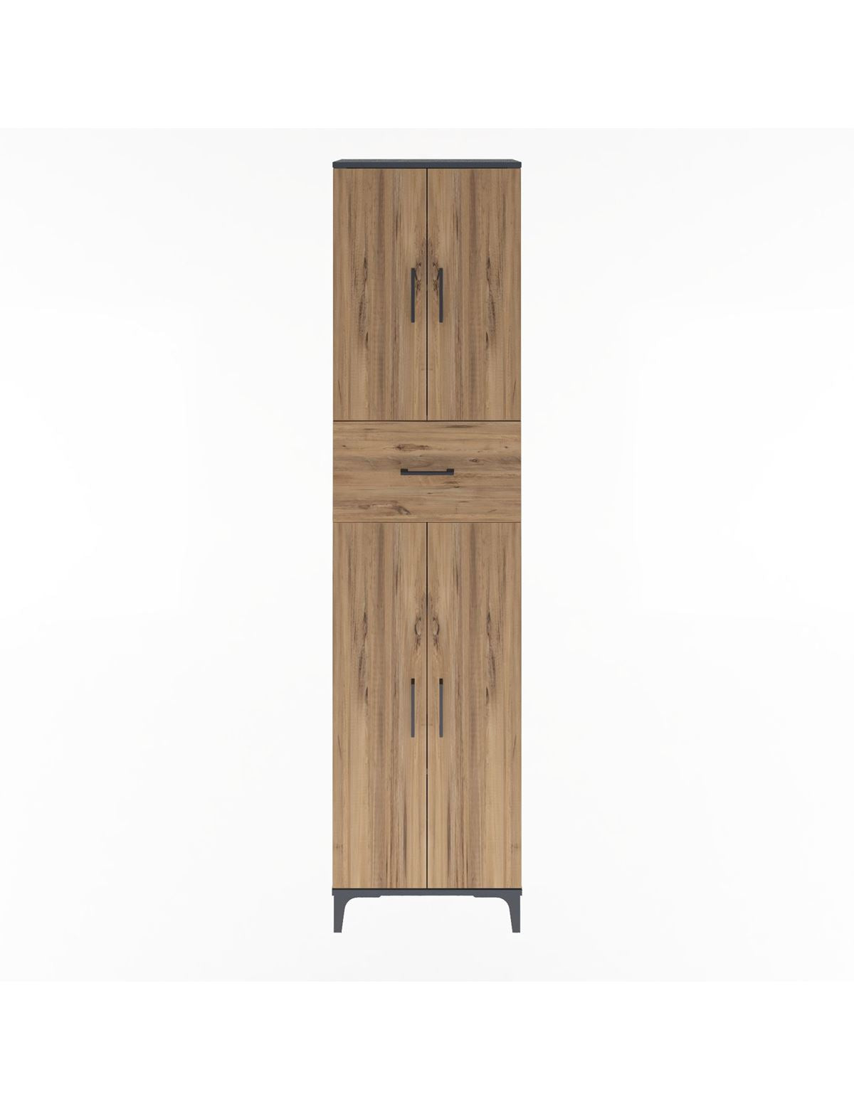 Arges Dolap 4 Raflı Tek Çekmeceli 4 Kapaklı 60x30x243 Antrasit-Çam