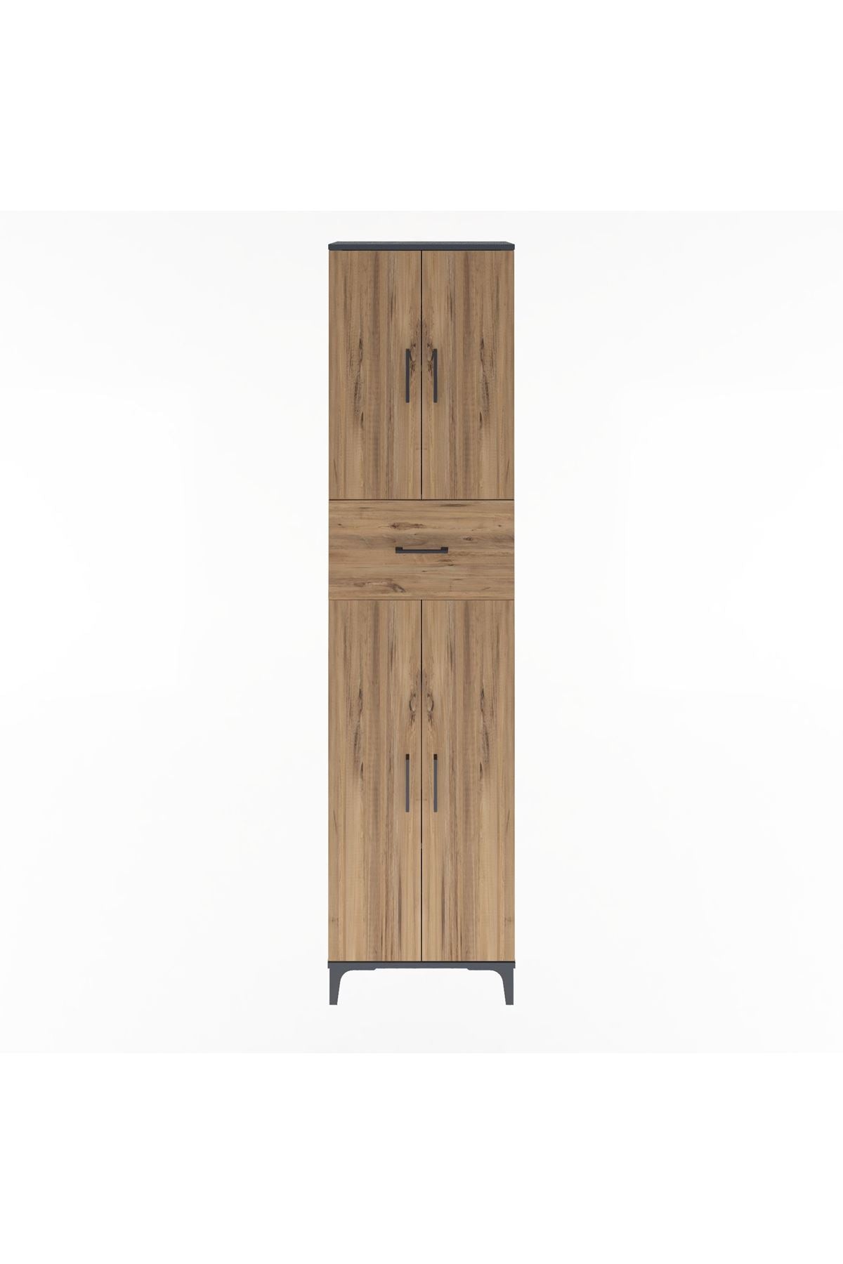 Arges Dolap 4 Raflı Tek Çekmeceli 4 Kapaklı 60x30x243 Antrasit-Çam