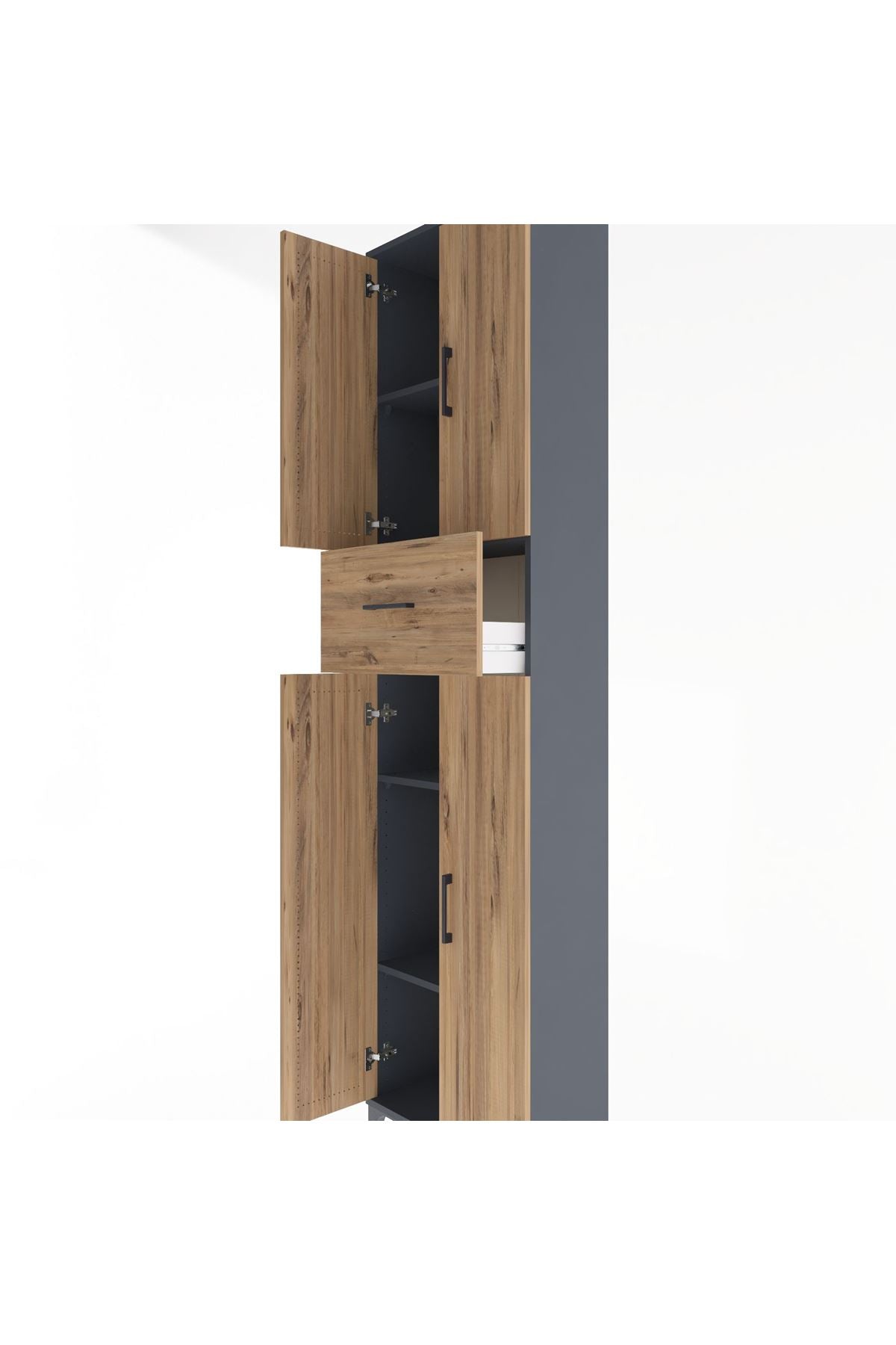 Arges Dolap 4 Raflı Tek Çekmeceli 4 Kapaklı 60x30x243 Antrasit-Çam