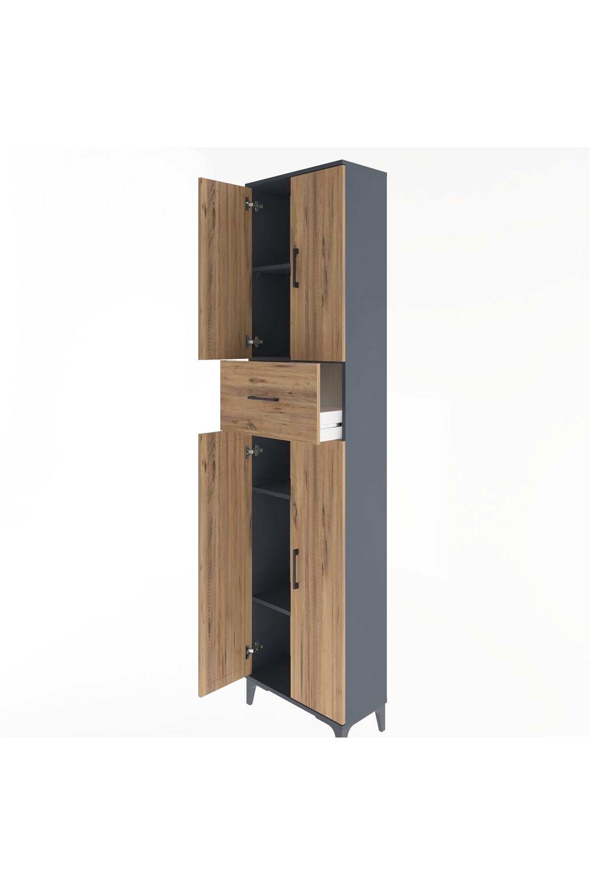 Arges Dolap 4 Raflı Tek Çekmeceli 4 Kapaklı 60x30x243 Antrasit-Çam