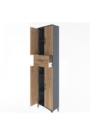 Arges Dolap 4 Raflı Tek Çekmeceli 4 Kapaklı 60x30x243 Antrasit-Çam