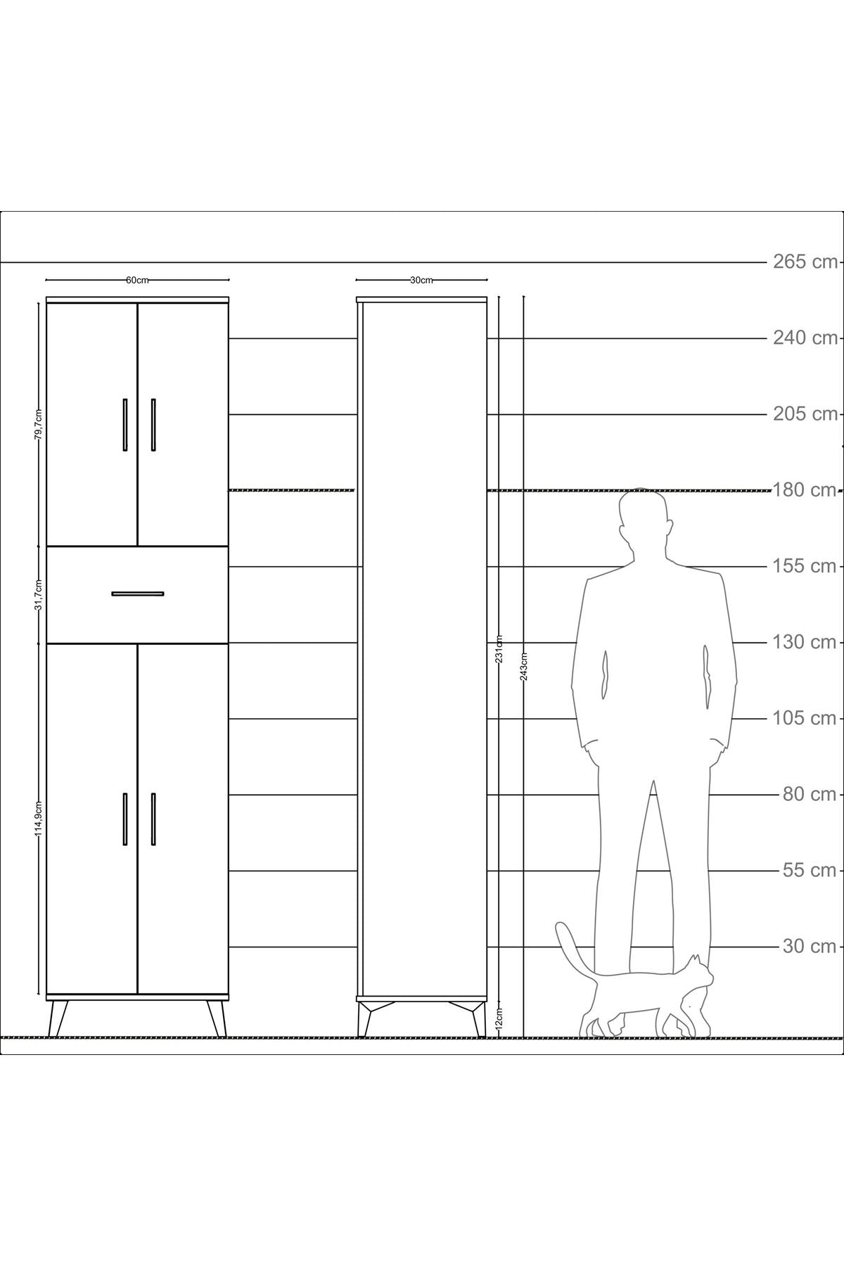 Arges Dolap 4 Raflı Tek Çekmeceli 4 Kapaklı 60x30x243 Çam-Çam