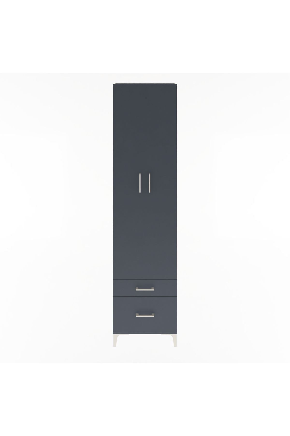 Arges Dolap 4 Raflı 2 Çekmeceli 2 Kapaklı 60x30x243 Antrasit-Antrasit