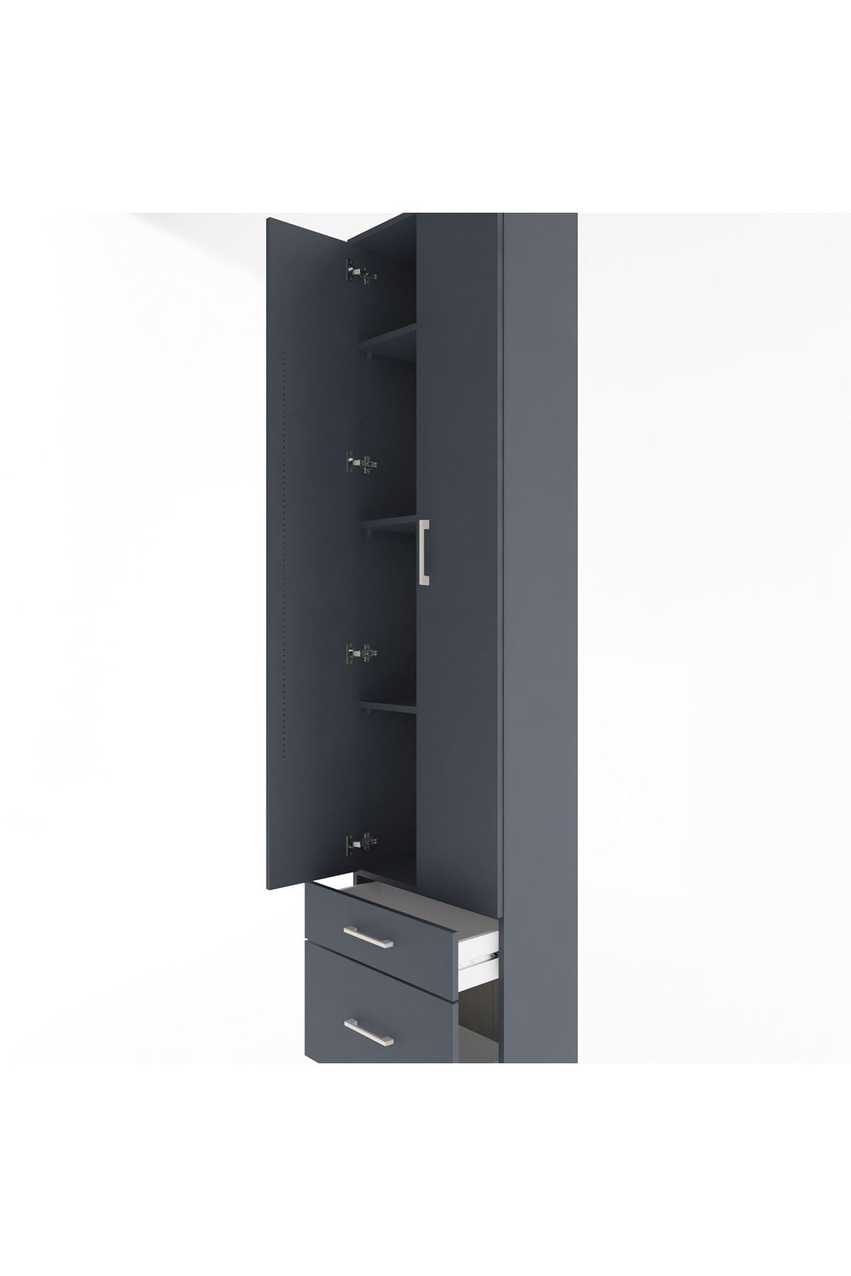 Arges Dolap 4 Raflı 2 Çekmeceli 2 Kapaklı 60x30x243 Antrasit-Antrasit