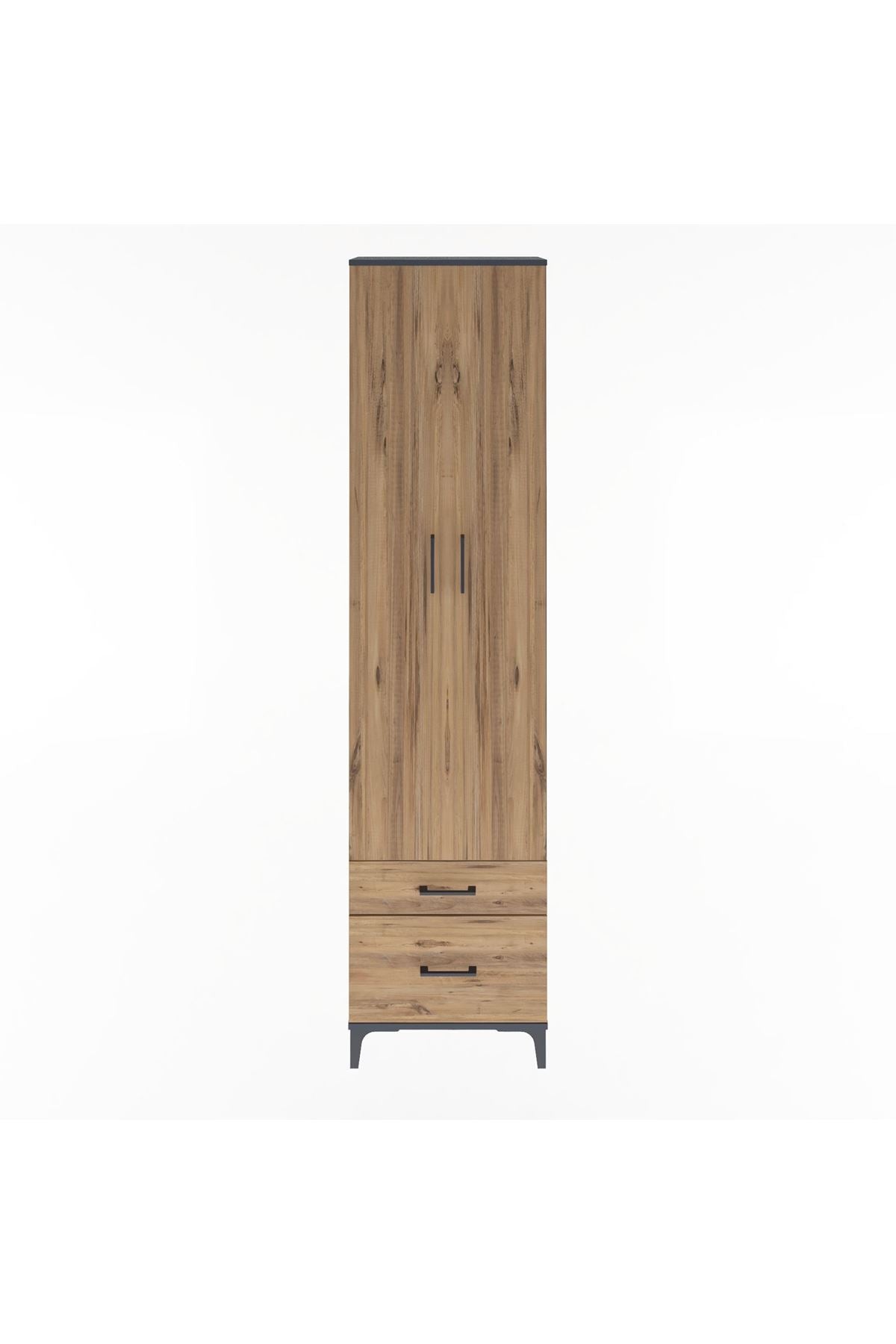 Arges Dolap 4 Raflı 2 Çekmeceli 2 Kapaklı 60x30x243 Antrasit-Çam