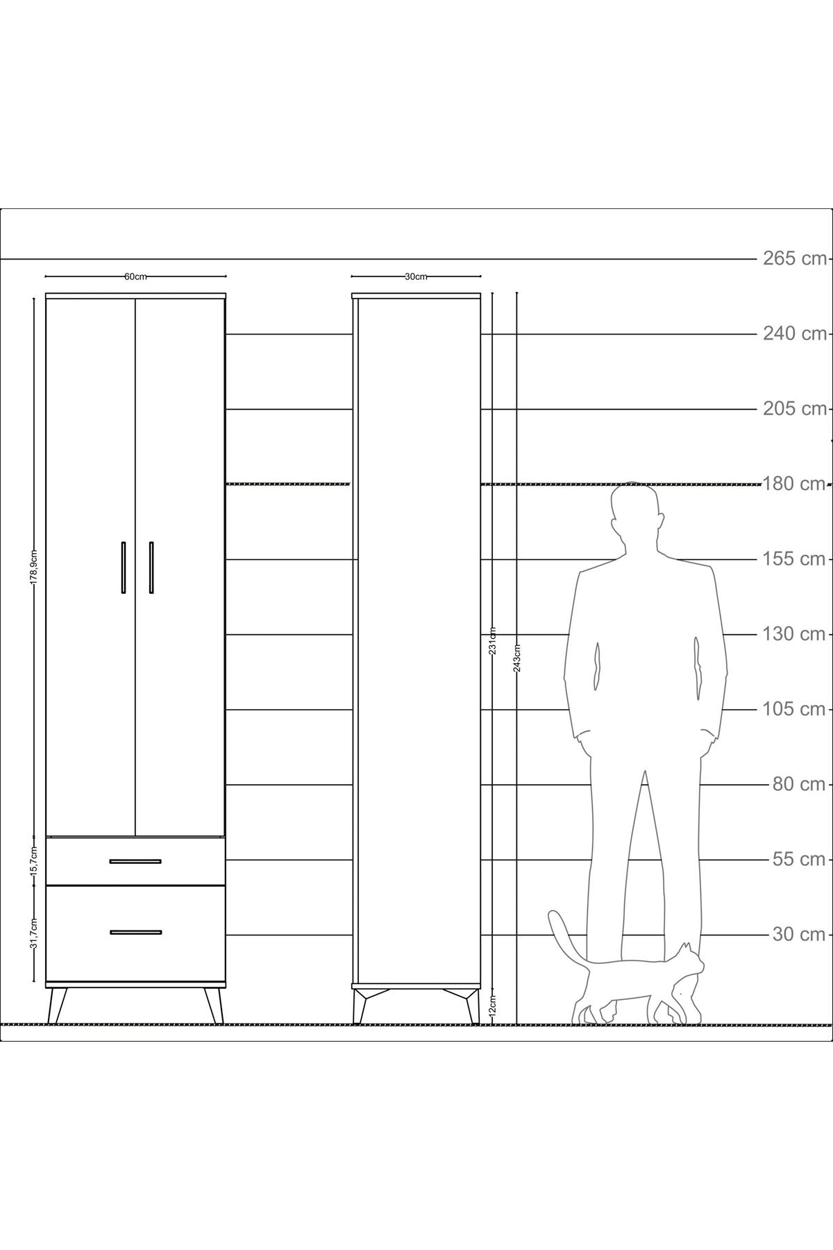 Arges Dolap 4 Raflı 2 Çekmeceli 2 Kapaklı 60x30x243 Antrasit-Antrasit
