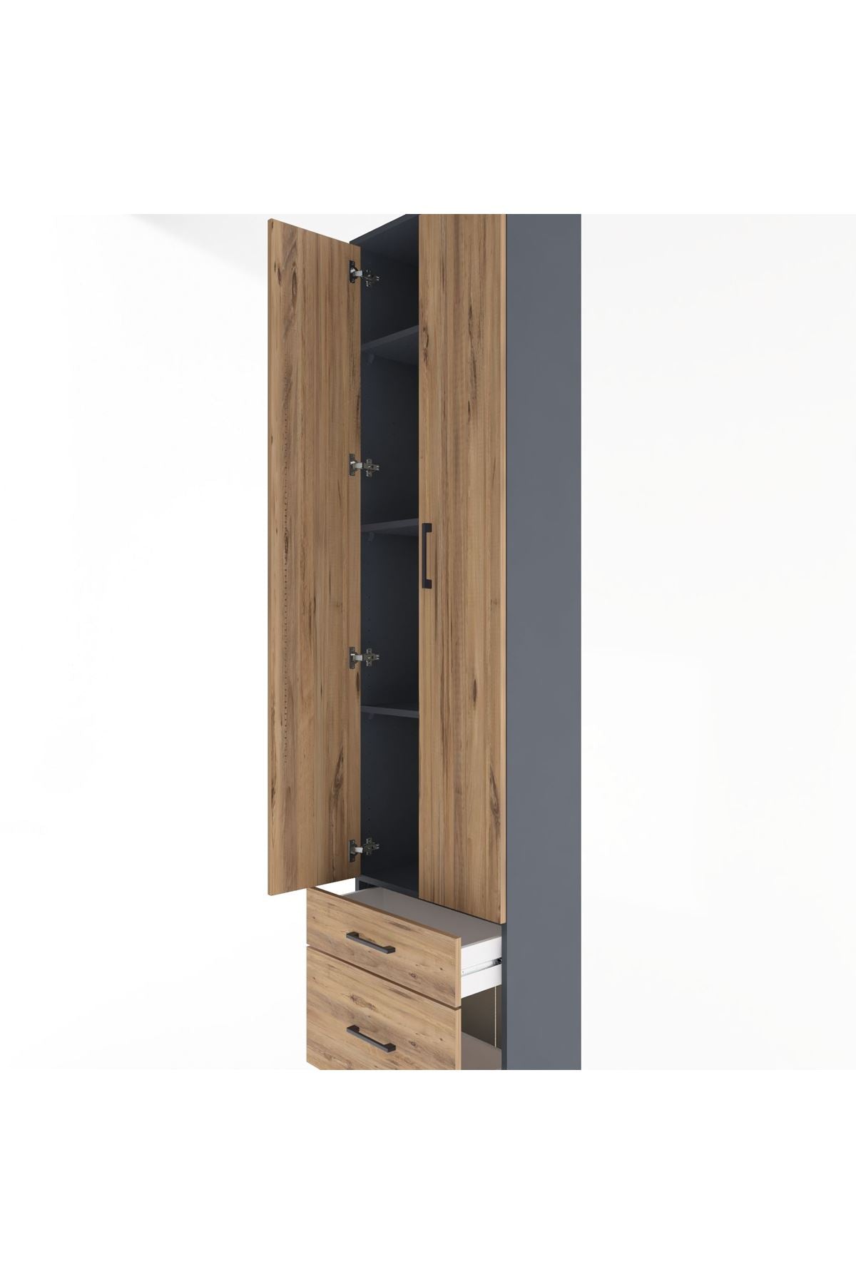 Arges Dolap 4 Raflı 2 Çekmeceli 2 Kapaklı 60x30x243 Antrasit-Çam