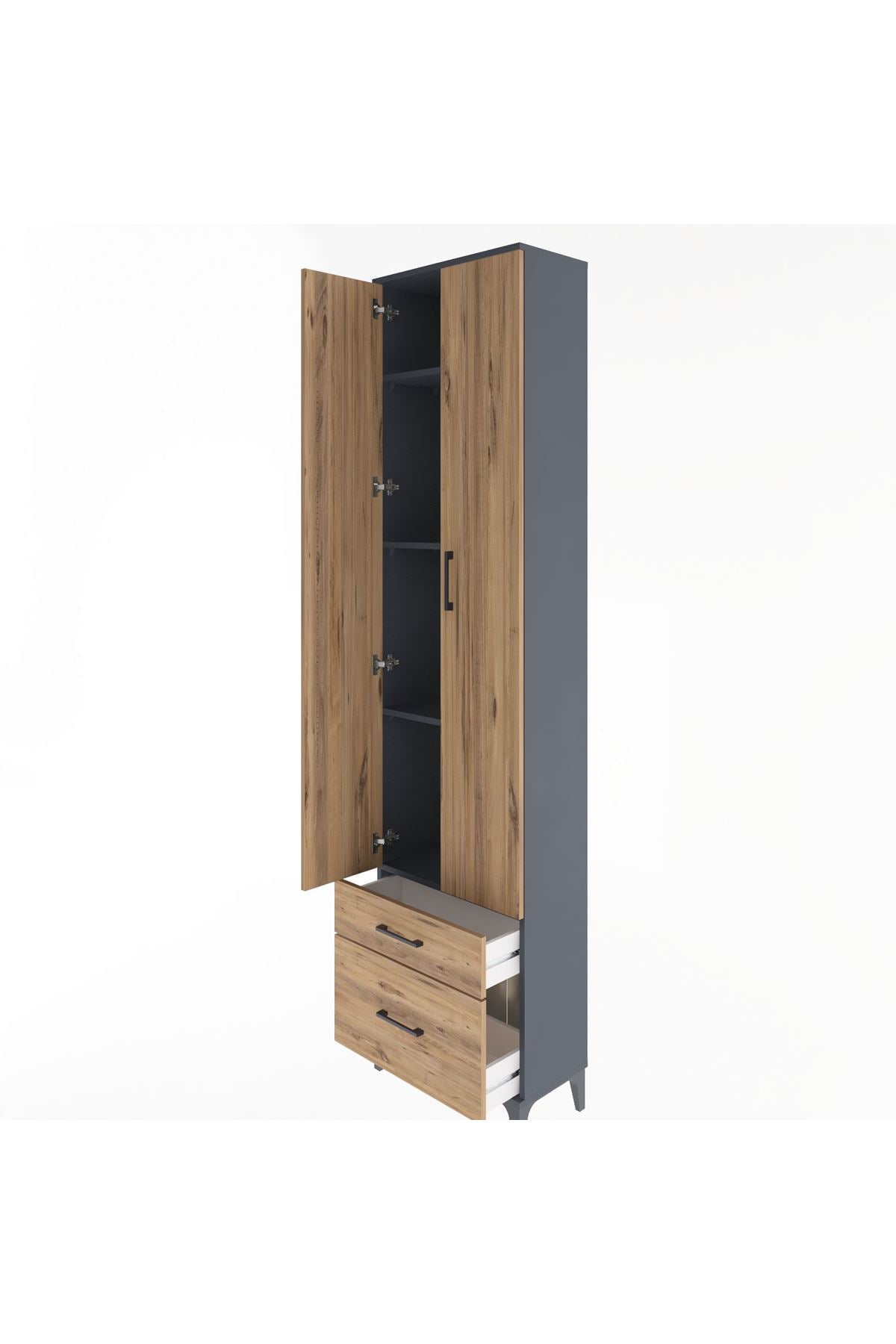 Arges Dolap 4 Raflı 2 Çekmeceli 2 Kapaklı 60x30x243 Antrasit-Çam