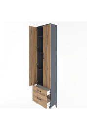 Arges Dolap 4 Raflı 2 Çekmeceli 2 Kapaklı 60x30x243 Antrasit-Çam