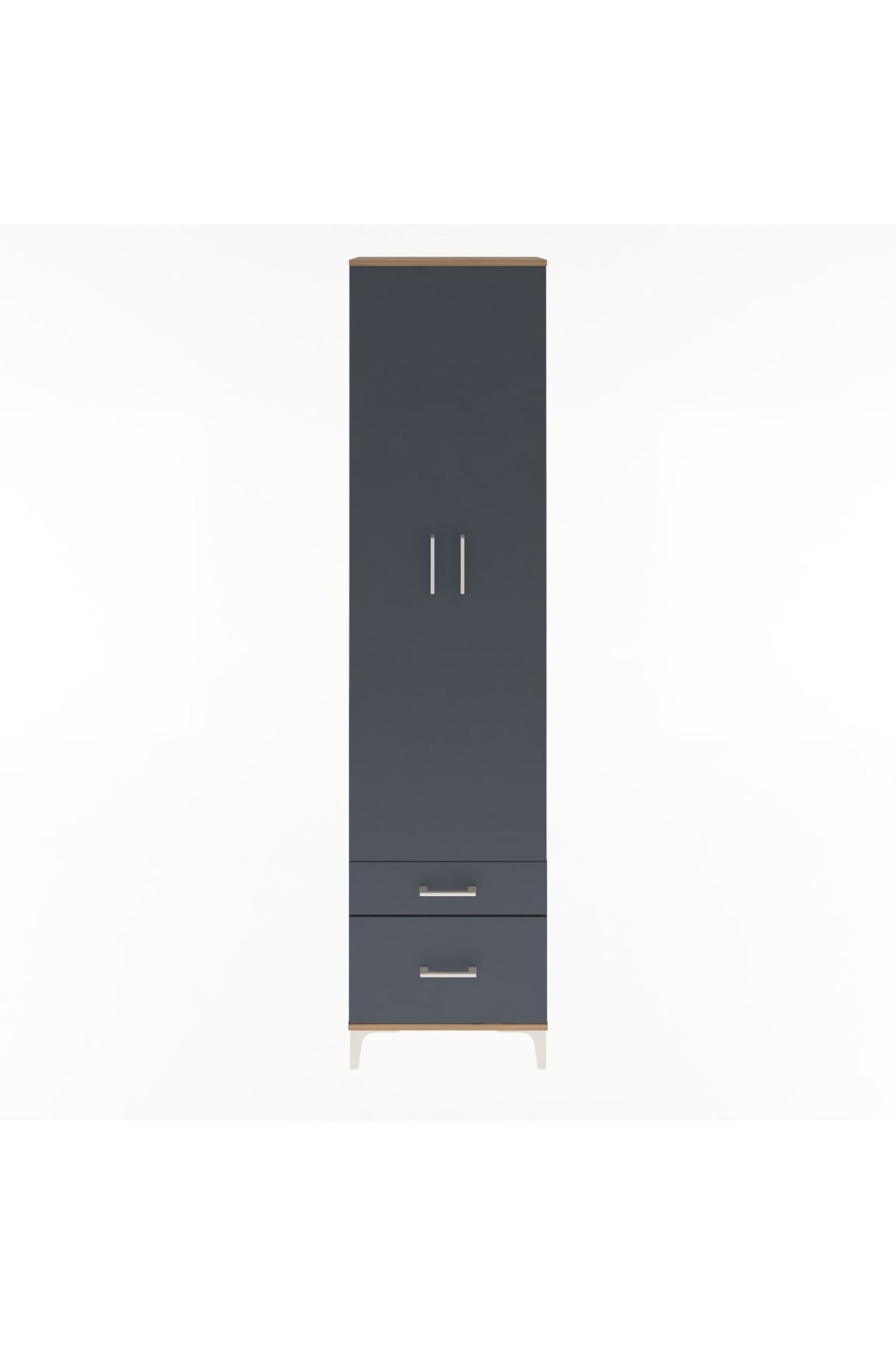 Arges Dolap 4 Raflı 2 Çekmeceli 2 Kapaklı 60x30x243 Çam-Antrasit