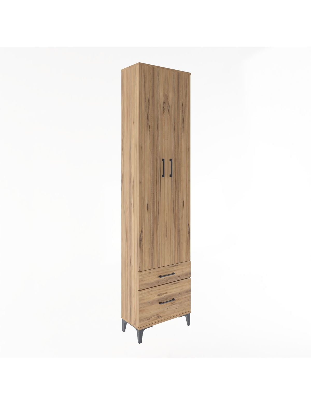 Arges Dolap 4 Raflı 2 Çekmeceli 2 Kapaklı 60x30x243 Çam-Çam