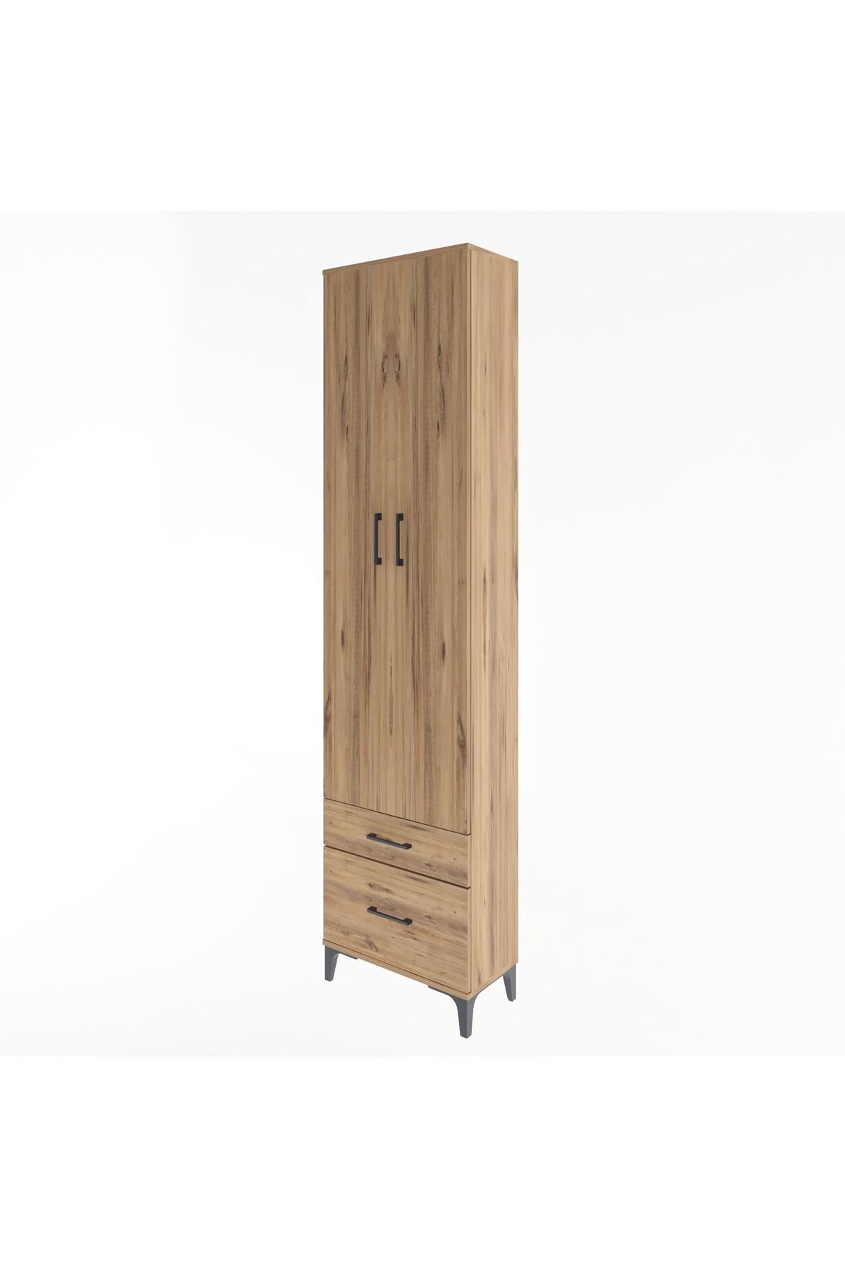 Arges Dolap 4 Raflı 2 Çekmeceli 2 Kapaklı 60x30x243 Çam-Çam