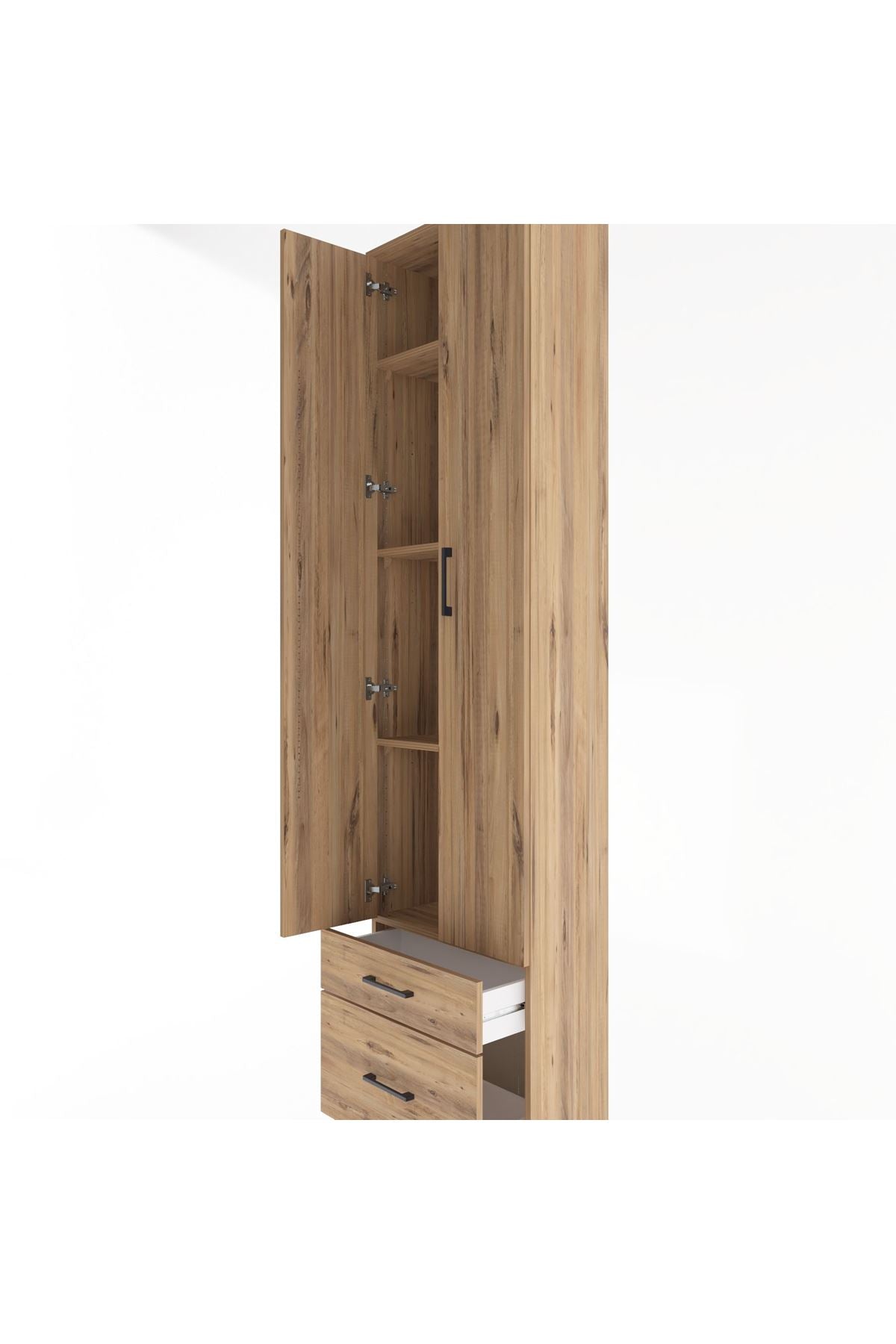 Arges Dolap 4 Raflı 2 Çekmeceli 2 Kapaklı 60x30x243 Çam-Çam