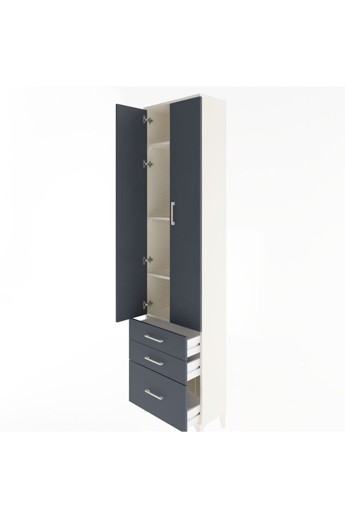 Arges Dolap 4 Raflı 3 Çekmeceli 2 Kapaklı 60x30x243 Aytaşı-Antrasit