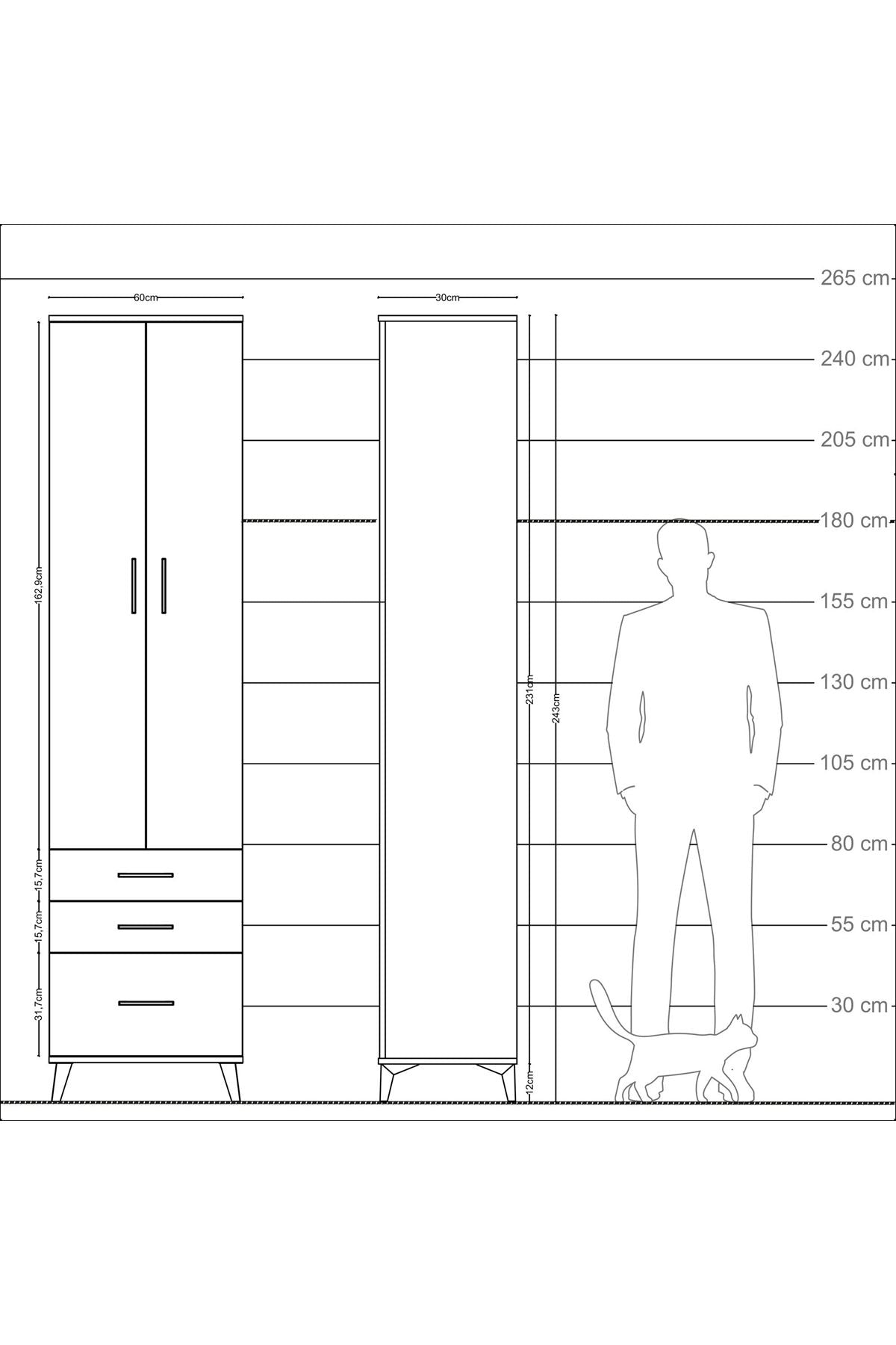 Arges Dolap 4 Raflı 3 Çekmeceli 2 Kapaklı 60x30x243 Aytaşı-Antrasit