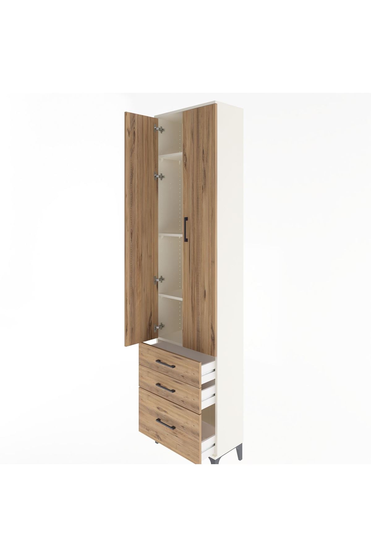 Arges Dolap 4 Raflı 3 Çekmeceli 2 Kapaklı 60x30x243 Aytaşı-Çam