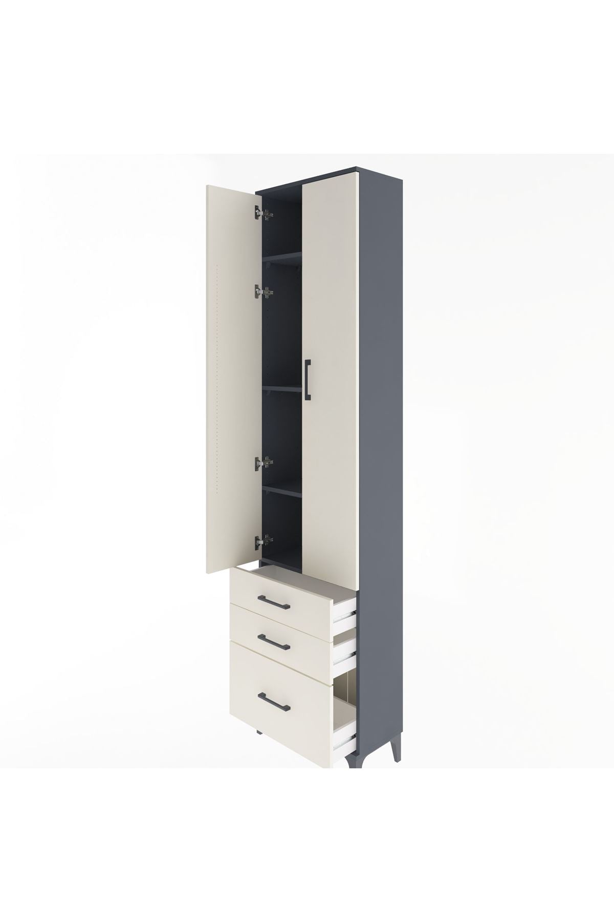 Arges Dolap 4 Raflı 3 Çekmeceli 2 Kapaklı 60x30x243 Antrasit-Aytaşı