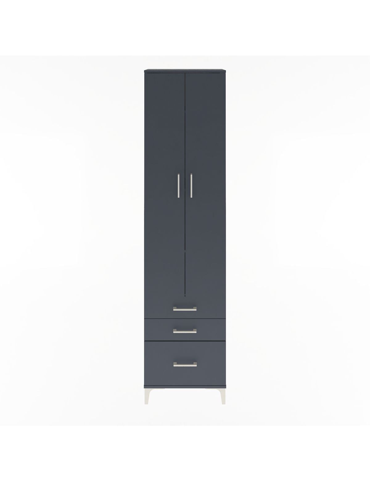 Arges Dolap 4 Raflı 3 Çekmeceli 2 Kapaklı 60x30x243 Antrasit-Antrasit