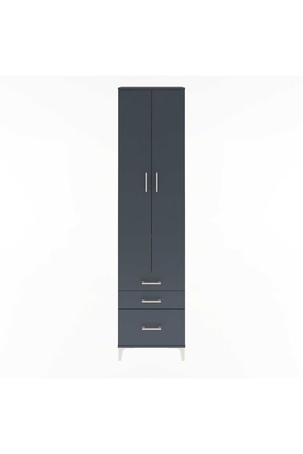 Arges Dolap 4 Raflı 3 Çekmeceli 2 Kapaklı 60x30x243 Antrasit-Antrasit