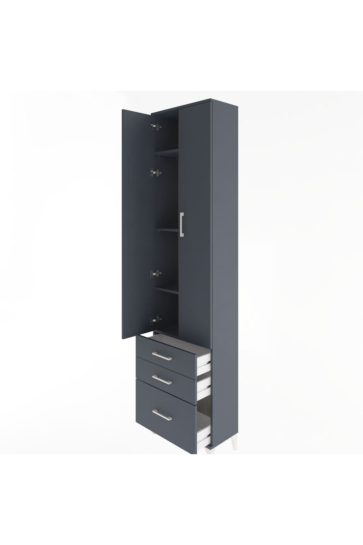 Arges Dolap 4 Raflı 3 Çekmeceli 2 Kapaklı 60x30x243 Antrasit-Antrasit