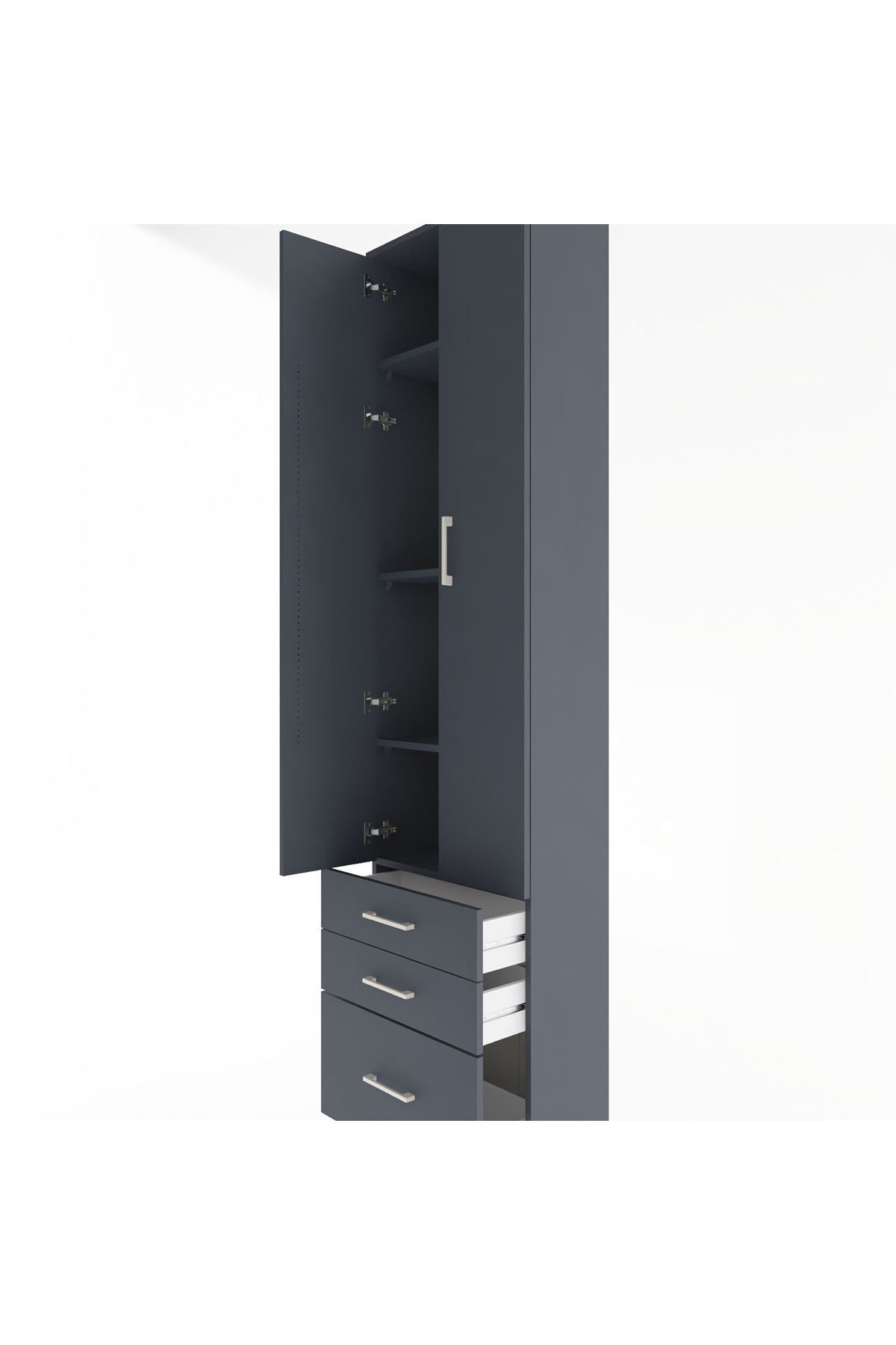 Arges Dolap 4 Raflı 3 Çekmeceli 2 Kapaklı 60x30x243 Antrasit-Antrasit