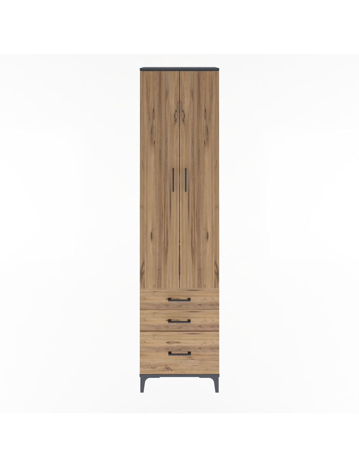 Arges Dolap 4 Raflı 3 Çekmeceli 2 Kapaklı 60x30x243 Antrasit-Çam