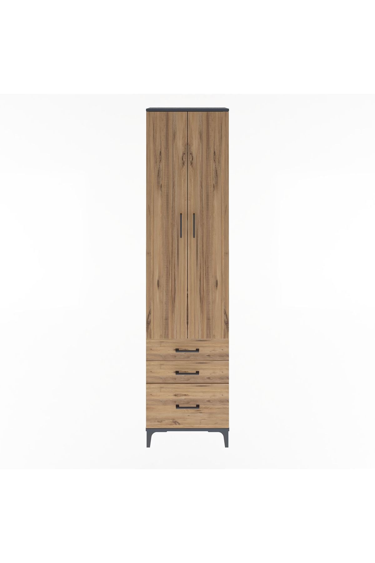 Arges Dolap 4 Raflı 3 Çekmeceli 2 Kapaklı 60x30x243 Antrasit-Çam