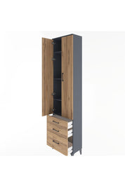 Arges Dolap 4 Raflı 3 Çekmeceli 2 Kapaklı 60x30x243 Antrasit-Çam