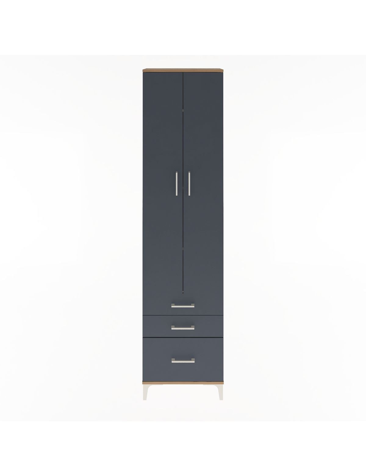 Arges Dolap 4 Raflı 3 Çekmeceli 2 Kapaklı 60x30x243 Çam-Antrasit