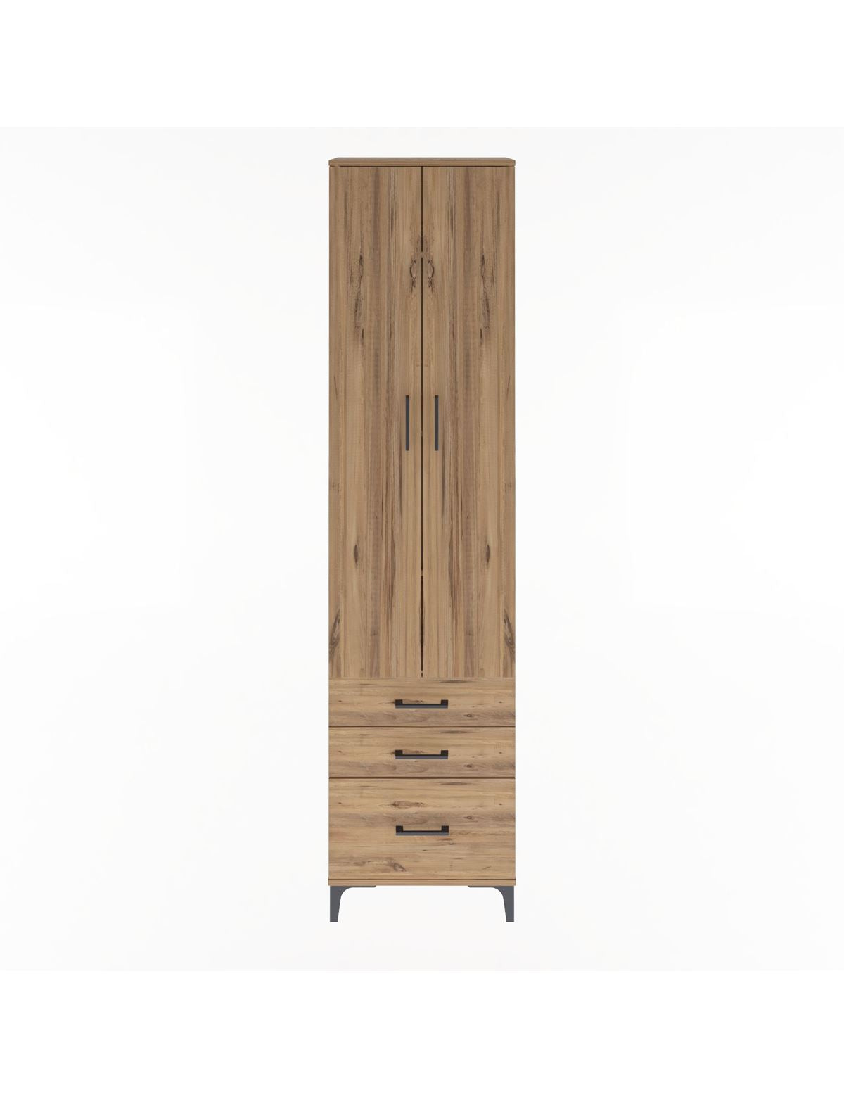 Arges Dolap 4 Raflı 3 Çekmeceli 2 Kapaklı 60x30x243 Çam-Çam