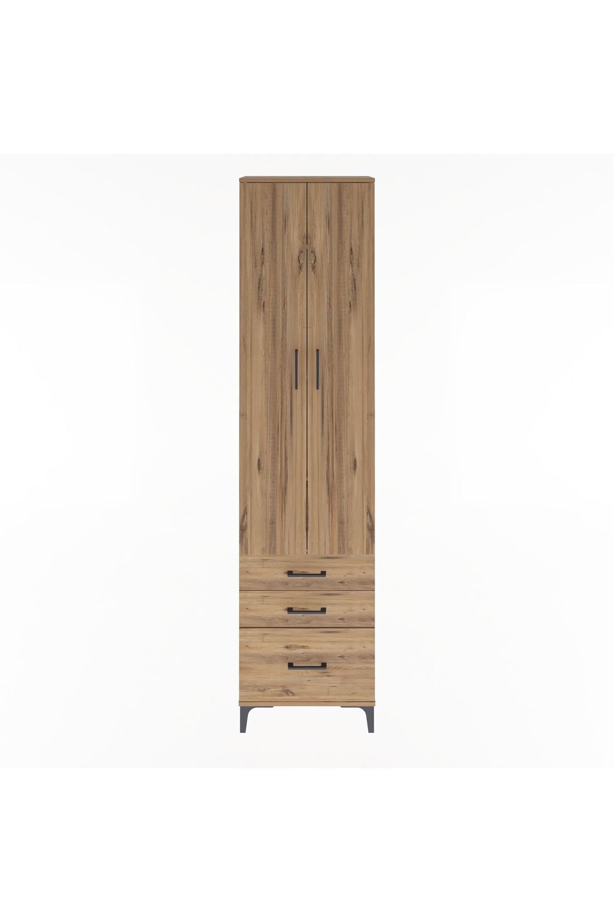 Arges Dolap 4 Raflı 3 Çekmeceli 2 Kapaklı 60x30x243 Çam-Çam