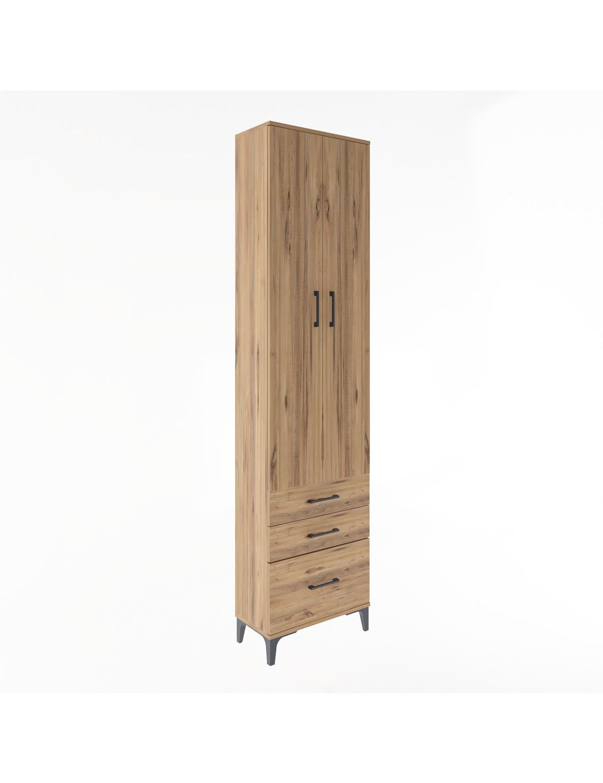 Arges Dolap 4 Raflı 3 Çekmeceli 2 Kapaklı 60x30x243 Çam-Çam