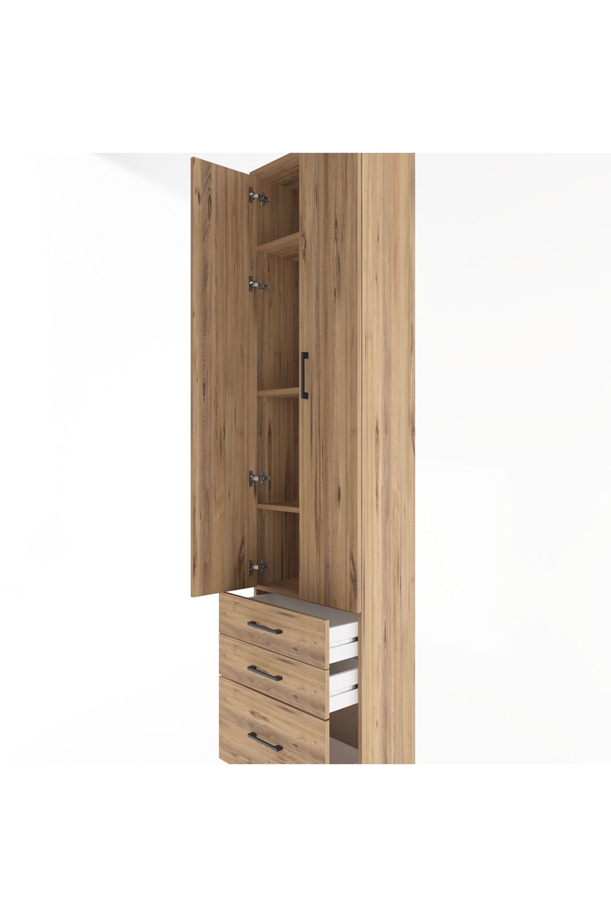 Arges Dolap 4 Raflı 3 Çekmeceli 2 Kapaklı 60x30x243 Çam-Çam