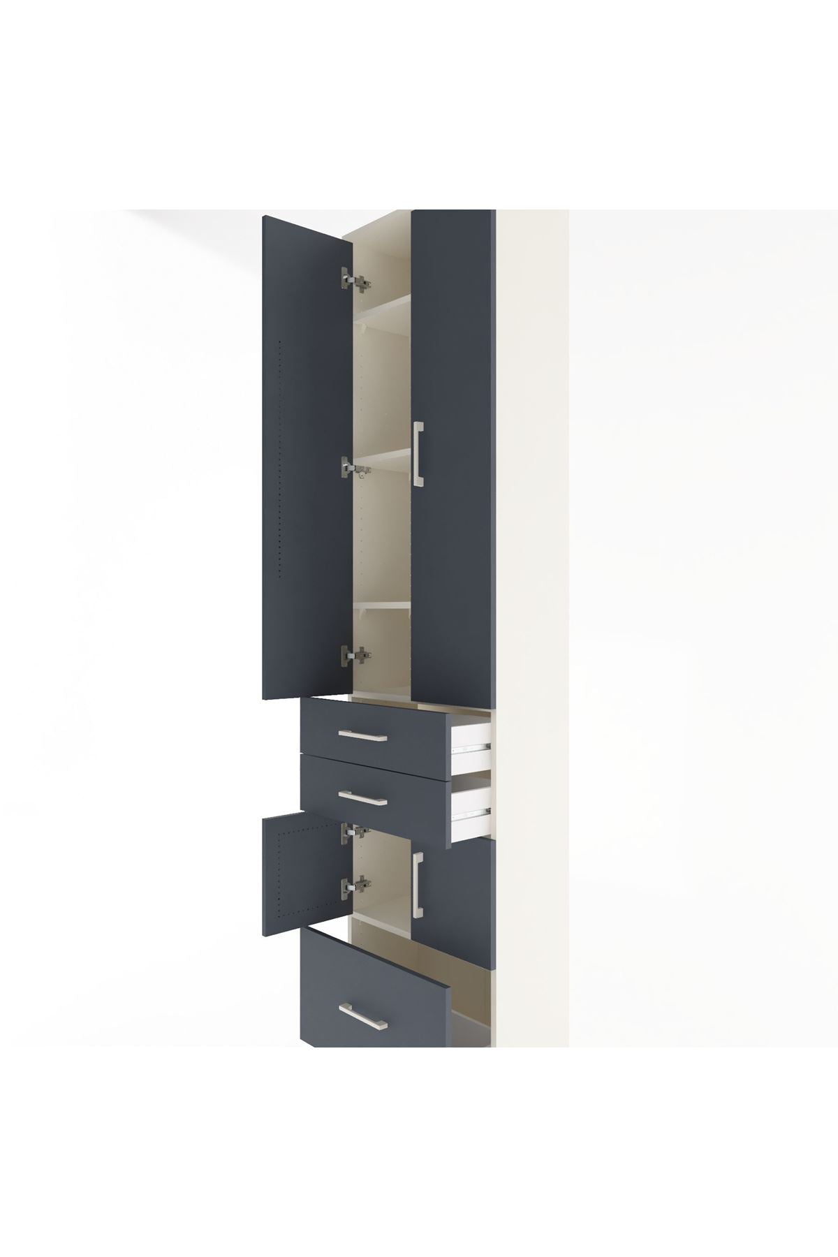 Arges Dolap 5 Raflı 3 Çekmeceli 4 Kapaklı 60x30x243 Aytaşı-Antrasit