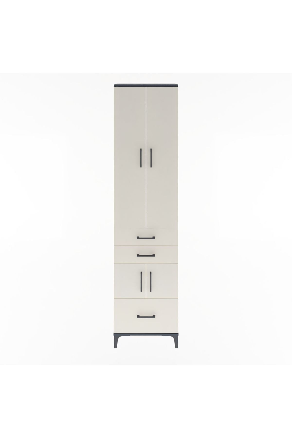 Arges Dolap 5 Raflı 3 Çekmeceli 4 Kapaklı 60x30x243 Antrasit-Aytaşı