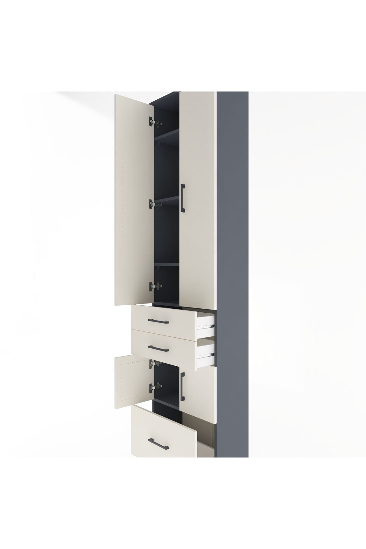 Arges Dolap 5 Raflı 3 Çekmeceli 4 Kapaklı 60x30x243 Antrasit-Aytaşı